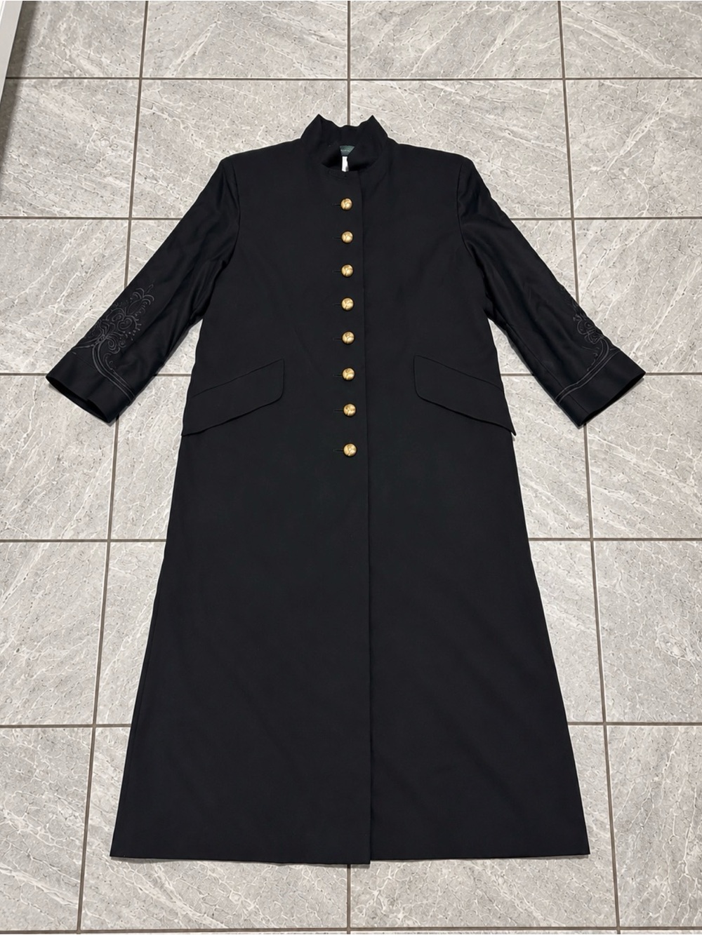 Vintage Harve Benard Women’s 4 Black Wool Maxi Coat Embroidered Gold Button NWT
